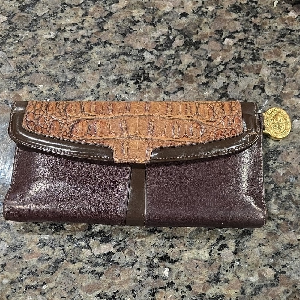 Brahmin Brown and Tan Croc-Embossed Continental Wallet